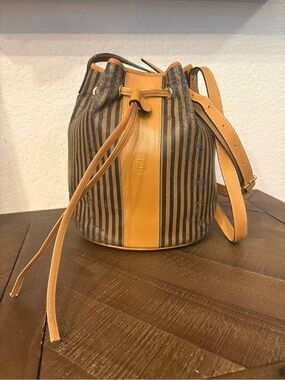 Vintage Fendi Pequin Stripe Bucket Bag Crossbody | Italy 1925 | Rare Vintage